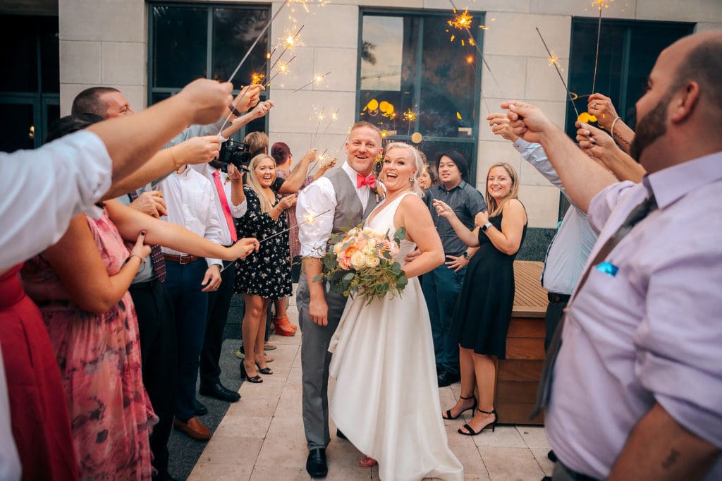 Bride and Groom Sprakler exit at DoveCote Wedding - Orlando